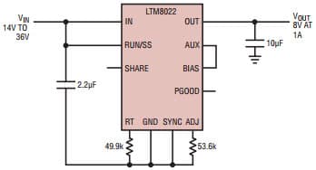 Module Regulator Shrink Power Supply Size and Design Effort for the LTM8022 can produce 8V