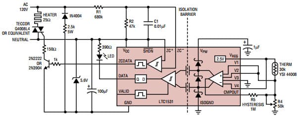 LTC1531 Isolated Comparator for Isolated thermistor temperature controller