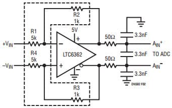 Matched Resistor Networks for Precision Amplifier Applications for Fully Differential Op Amp Configured for VOUT/VIN = 0.2