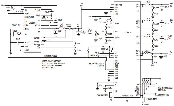 Versatile Industrial Power Supply Takes High Voltage Input and Yields from Eight 1A to Two 4A Outputs