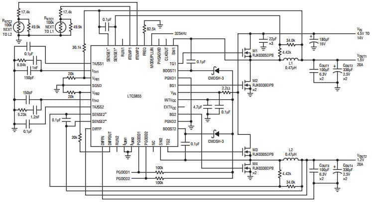 Dual Output Step-Down Controller Produces 10% Accurate, Efficient and Reliable High Current Rails