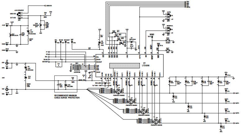 DC1366B, Demo Board based on LTC4266 IEEE 802.3at PoE Quad PSE Controller