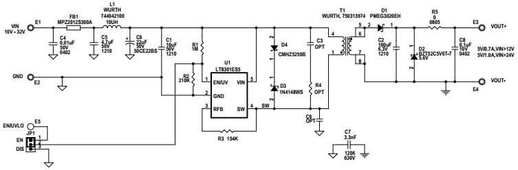 DC2138B, Demo Board based on LT8301 42Vin Micro-Power Isolated Flyback Converter with 65V/1.2A Switch