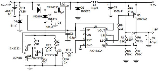 High Side Driver for Buck Converter with AIC1630A+LDO for N-MOSFET Application Circuit