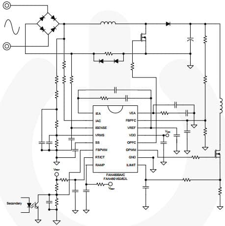 Application Voltage Mode Circuit based on FAN480x, FAN4800A/C and FAN4801/02/02L PFC/PWM Controller Combination