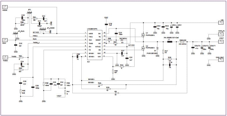 Circuit Diagram for Reference Application of DC/DC Down-Converter with Small-Signal MOSFET PMN15UN and LTC3851 as Controller