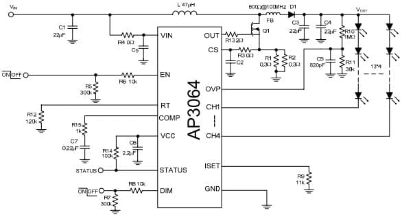 WLED Backlighting Solution for Medium-sized LED Panel Designed with AP3064