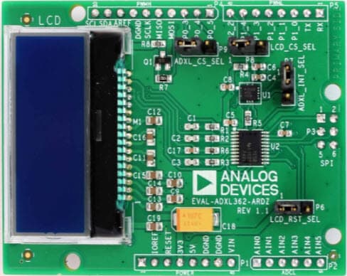 EVAL-ADXL362-ARDZ, Evaluation Board based on ADXL362 Ultra-Low Power Accelerometer with Display Arduino Shield