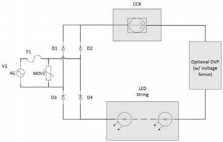 DN05079/D, 120 VAC & 230 VAC Direct-AC, Linear LED Driver Topology: CCR Straight Circuit (CCR-based LED Driver) with OVP functionality