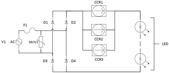 DN05079/D, 10 W, 120 VAC Direct-AC, Linear LED Driver Topology: CCR Straight Circuit without Over-Voltage Protection (OVP)