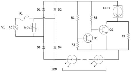 DN05079/D, 6 W, 230 VAC Direct-AC, Linear LED Driver Topology: CCR Straight Circuit with Over-Voltage Protection (OVP)