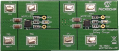 MCP73X23EV-LFP, MCP73X23 OVP Lithium Iron Phosphate Battery Charger Evaluation Board