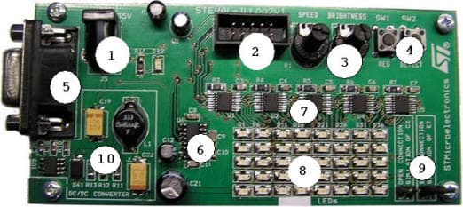 STEVAL-ILL002V1, Detection LED Matrix Evaluation Kit based on STP08CDC596 LED Driver