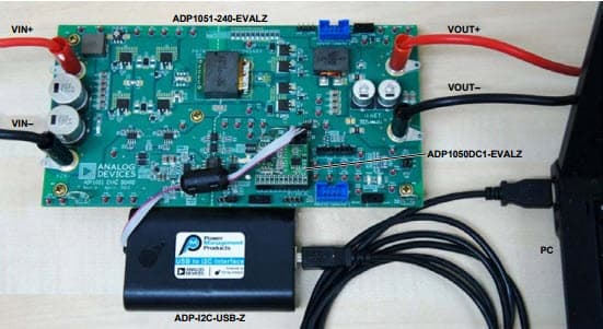 ADP1051-240-EVALZ, Evaluation Board with an ADP1050DC1-EVALZ Daughter Card for Evaluating the ADP1050 240W Digital Controller for Isolated Power Supply with PMBus Interface