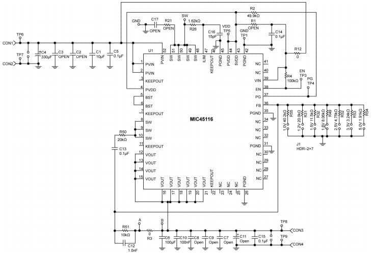 MIC45116-1YMP EV, Evaluation Board for the MIC45116-1 20V/6A DC-to-DC Power Module