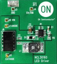 NCL30160GEVB, Evaluation Board using NCL30160 buck controller for LED driver ideal for automotive, industrial and general lighting applications