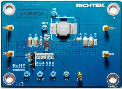 EVB_RT7280GQW, Evaluation Board based on RT7280GQW 2A Step-Down Regulator