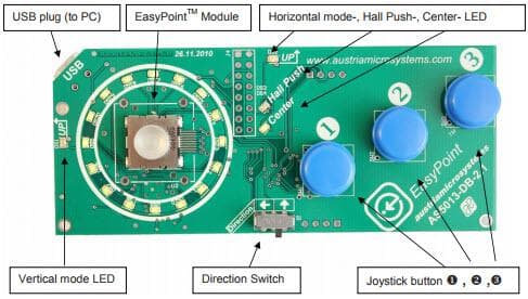 AS5013-DB-2.1, Demo Kit based on AS5013 Two-dimensional Magnetic Position Sensor with Digital Coordinates Output