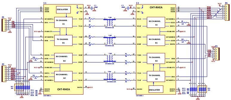 EVK-TIT6443A, EVK-RHEA Evaluation Board based on CHT-TIT4750 High-Temperature Dual-Channel Isolated Transceiver