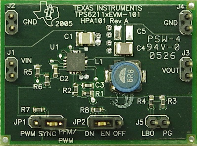 TPS62110EVM-101 is an evaluation tool for the TPS6211x family of high efficiency inductive step-down converters in a 4x4 QFN package