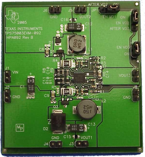 TPS75003EVM evaluation module (EVM) helps designers evaluate the operation and performance of the TPS75003 multi-channel power IC