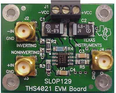 THS4021 high-speed operational amplifier evaluation module (EVM) is a complete high-speed amplifier circuit