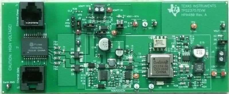 TPS23757EVM, Evaluation Module for TPS23757 which contains a powered device (PD) and a power supply controller supporting many high-efficiency topologies