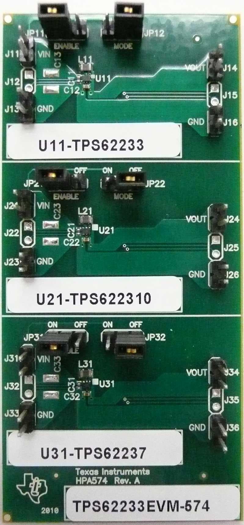 TPS62233EVM-574 evaluation module for TPS62237, 3-MHz, synchronous step-down converter capable of supplying up to 500mA of output current