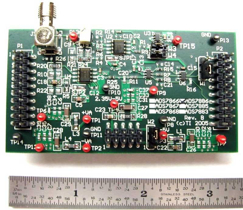 ADS7886EVM is a full-featured reference design, prototype, and software platform for the ADS7886 ADC