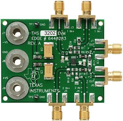 THS3202EVM provides a platform for developing dual amplifier circuits on the same board