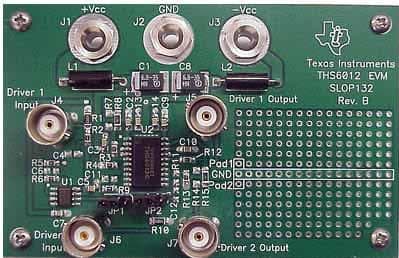 THS6012EVM, Evaluation board for featuring THS6012 500-mA Dual Differential Line Driver Evaluation Module is a complete central office side ADSL high-speed driver circuit