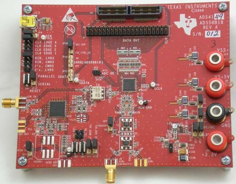 ADS4129EVM, Evaluation Board for ADS4129 device, 12-bit 250 MSPS analog to digital converter