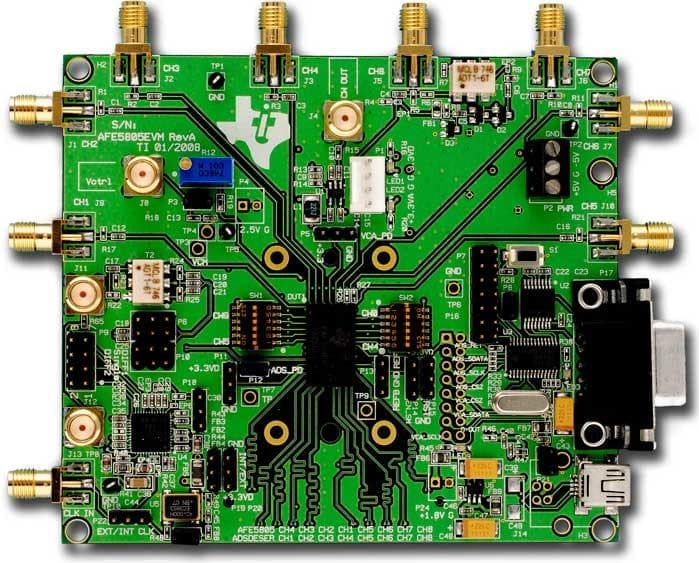 AFE5805EVM Evaluation Module for AFE5805 which includes an 8-channel, voltage-controlled amplifier (VCA) and an 8-channel, 50-MSPS analog-to-digital converter