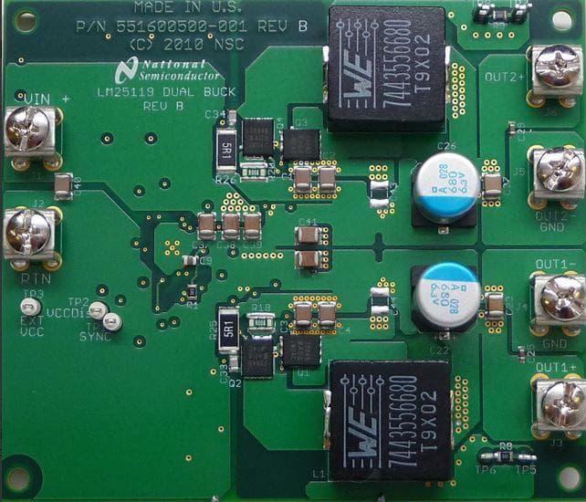 LM25119EVAL/NOPB, Evaluation Board using LM25119 Dual Emulated Current Mode Synchronous Buck Controller