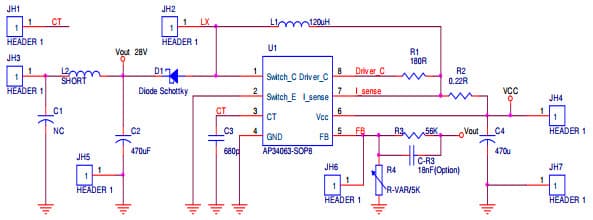 AP34063EVM, Evaluation Board based on AP34063 Boost Converter