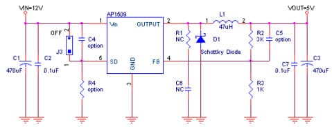 AP1509EV, Evaluation Board based on AP1509 Step-Down DC/DC Converter