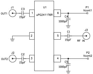 uPG2411T6R-EVAL-A, Evaluation Board based on the Renesas uPG2411T6R Switch