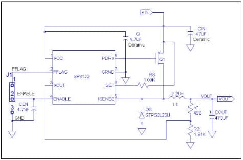 SP6122EB, Evaluation Board based on SP6122 Low Voltage PFET Buck Converter