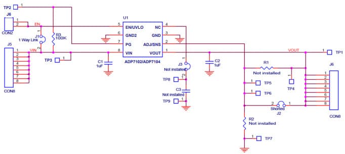 EVAL-ADP7104, Evaluation Board based on ADP7102 LDO Regulator