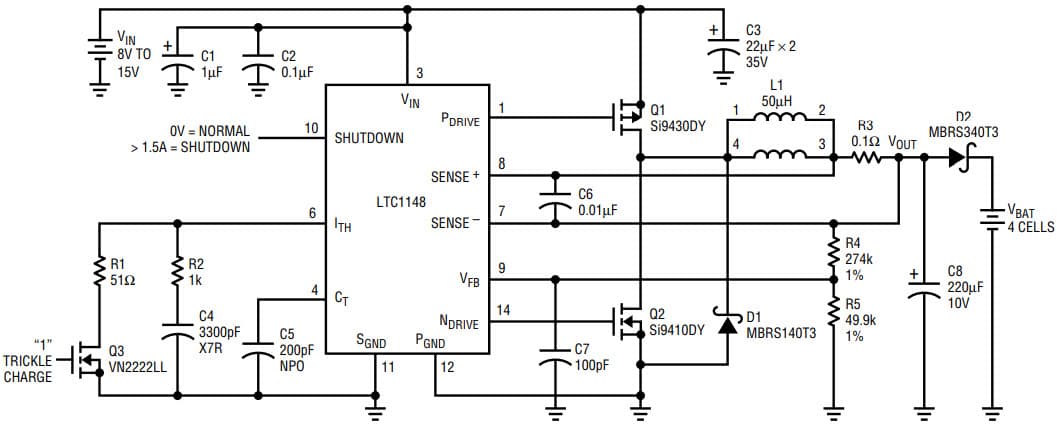 AN54, Application Circuit Using LTC1148 High Efficiency Charger Circuit