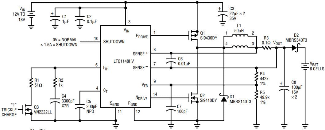 AN54, Application Circuit Using LTC1148 High Voltage Charger Circuit