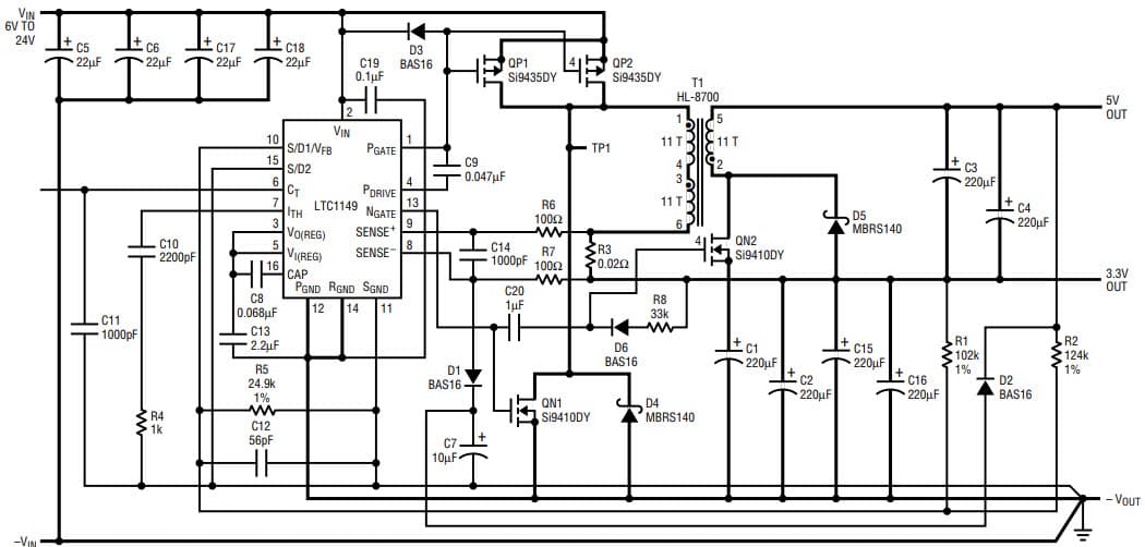 AN54, Application Circuit Using Single LTC1149 Dual Output Buck Converter