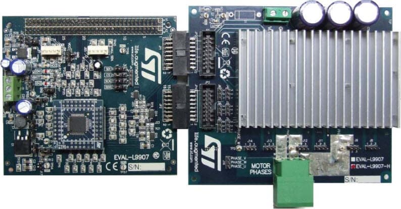 EVAL-L9907-H, Evaluation Board for L9907 Highly Integrated 3-Phase BLDC Motors Pre-Driver with Integrated Op-Amp, Inductive Booster for System Operation from 6V up to 54V