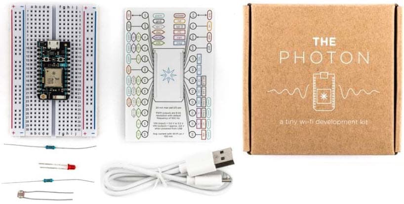 PHOTONKIT, Photon Wi-Fi Development Kit for IoT with a headers, a Shiny White mini-BreadBoard and a USB micro cable