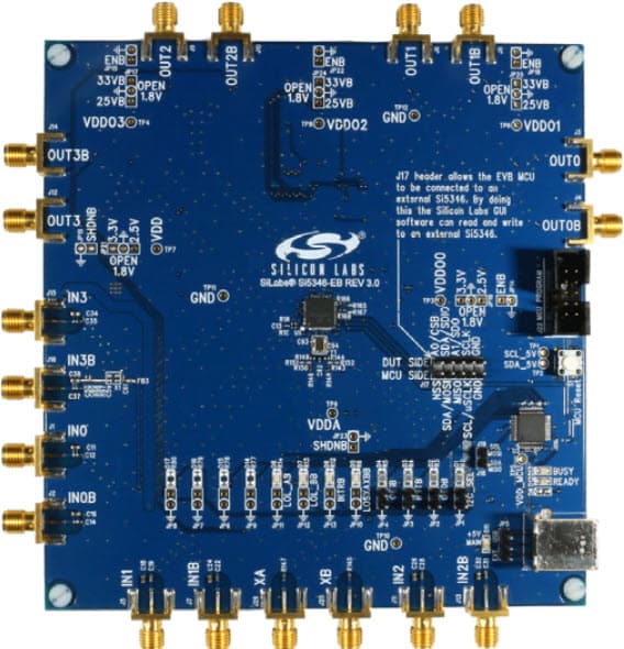 SI5346-EVB, Evaluation Board based on Si5346 Any-Frequency, Any-Output, Jitter-Attenuating Clock Multiplier