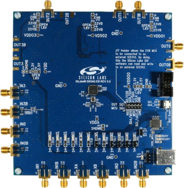 SI5342-EVB, Evaluation Board based on Si5342 Any-Frequency, Any-Output, Jitter-Attenuating Clock Multiplier