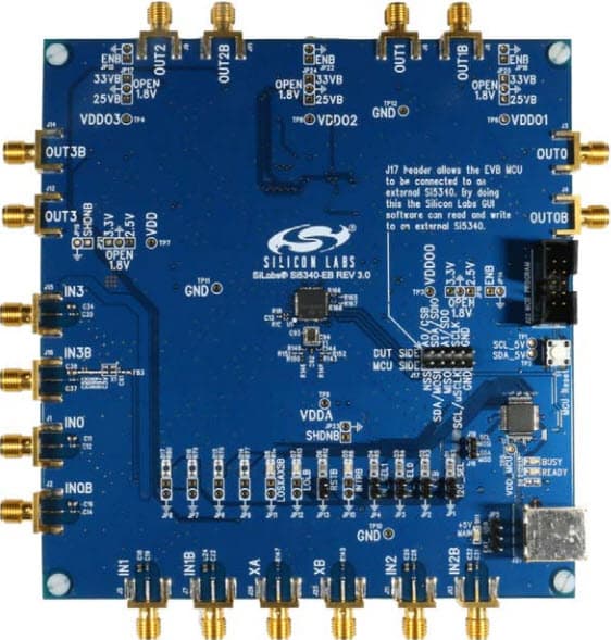 SI5340-D-EVB, Evaluation Board based on Si5340 Any-Frequency, Any-Output, Jitter-Attenuating Clock Multiplier, rev.D