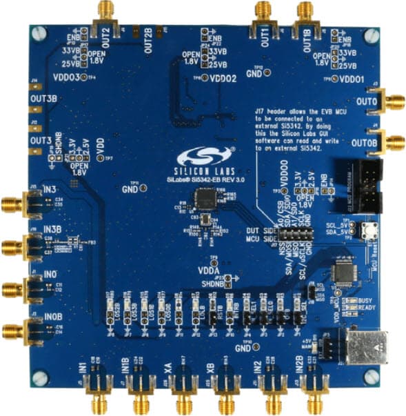 SI5342-D-EVB, Evaluation Board based on Si5342 Any-Frequency, Any-Output, Jitter-Attenuating Clock Multiplier, rev.D