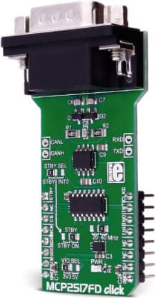 MIKROE-2379, MCP2517FD CLICK CAN Board Solution based on MCP2517FD CAN FD Controller and ATA6563 High-Speed CAN Transceiver