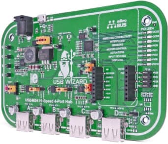 MIKROE-2517, USB Wizard Evaluation and Demonstration Platform featuring the USB4604 USB 2.0 4-Port Hub Controller